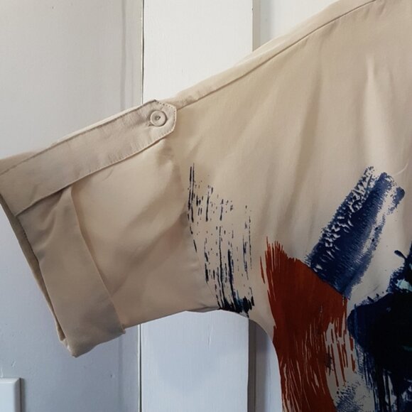 BCBG Maxazria Silk Jayne Abstract Print Short Sleeve Blouse Multi Color Top Sz S - Picture 3 of 10